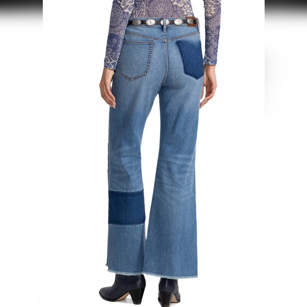 Johnny Was Blue Patchwork Straigh Flare Jeans - Picture 2 of 6